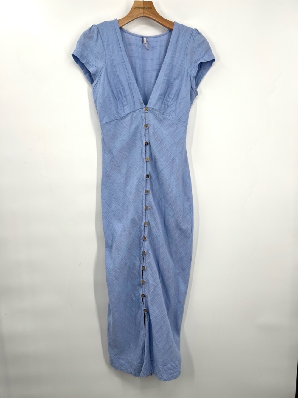 Free People Blue New in Town Midi Dress Button Front in Summer Song Small - Picture 2 of 7